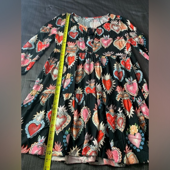 Vintage Heart Angel Print Religious Babydoll Boho Midi Dress Black Red Pink S-L - Picture 15 of 15